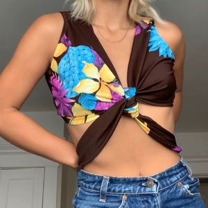 brown sleeveless wrap top